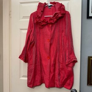 Beautiful true red with silver shine with ruffle wired collar